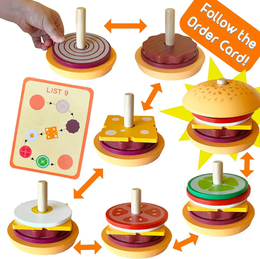 Wooden Burger Sandwich Stacking Toys