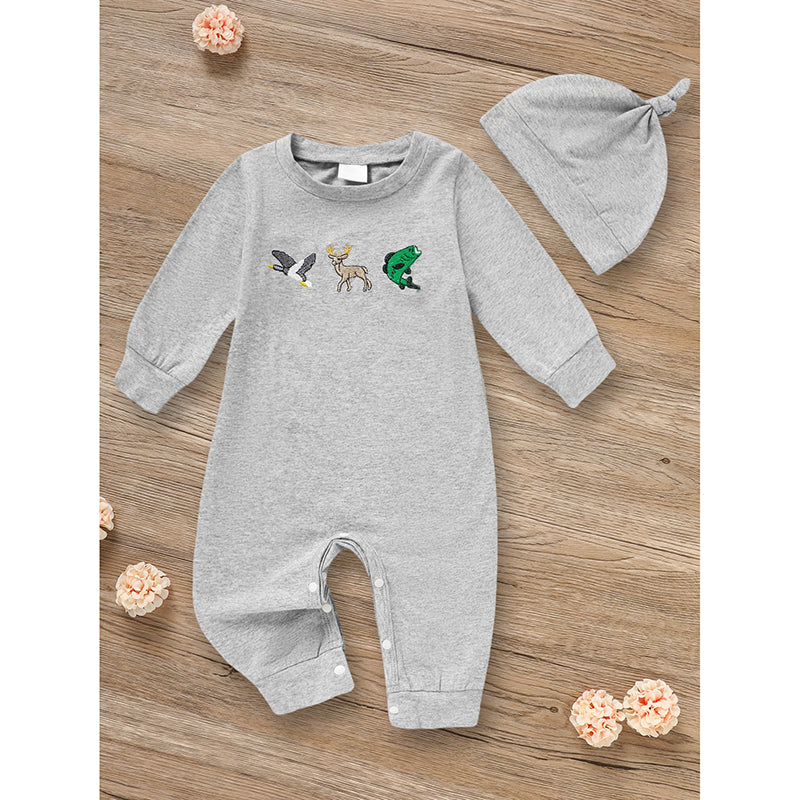 Newborn Baby Boy Outfits Long Sleeve Animal Print Romper