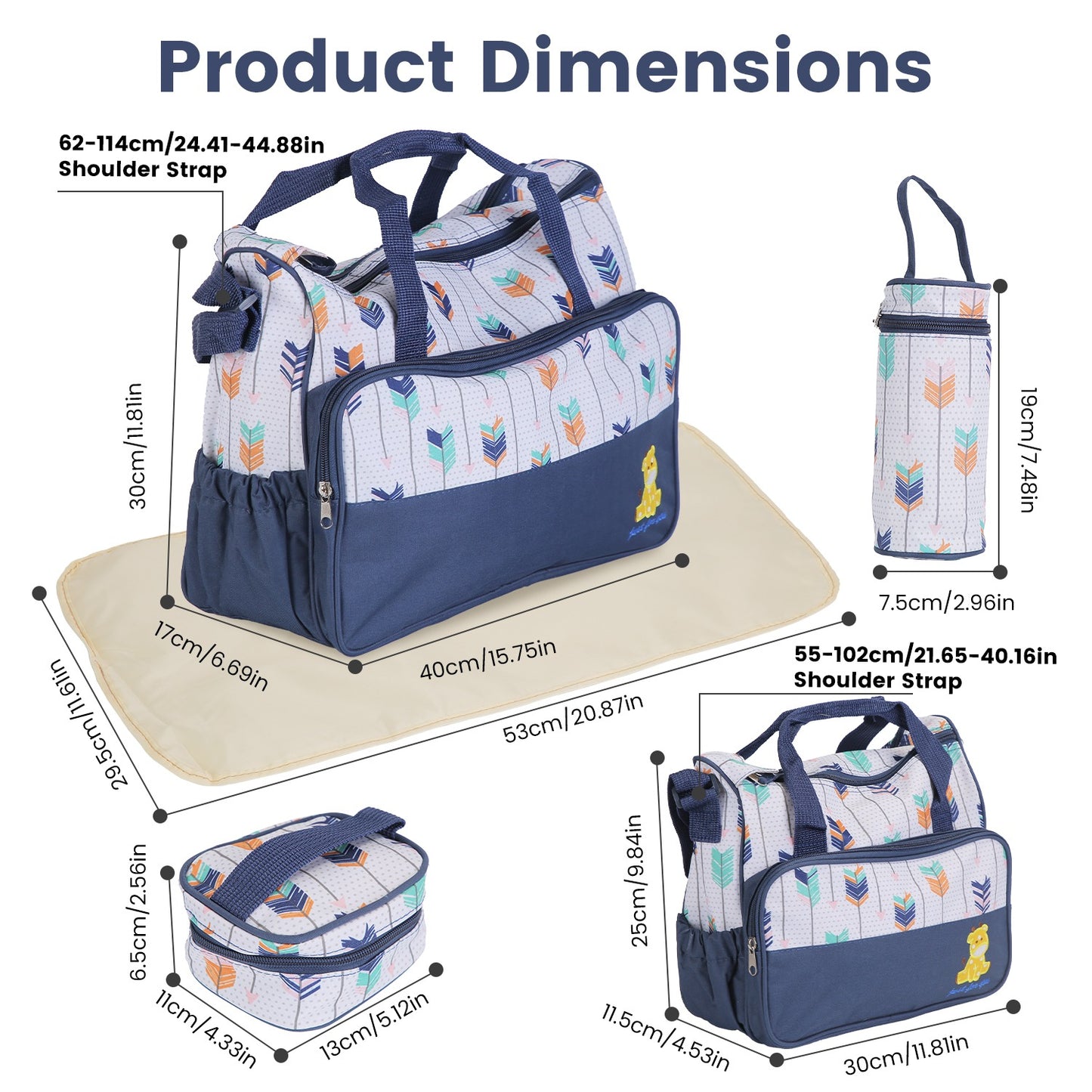 5Pcs Baby Nappy Diaper Bags Set