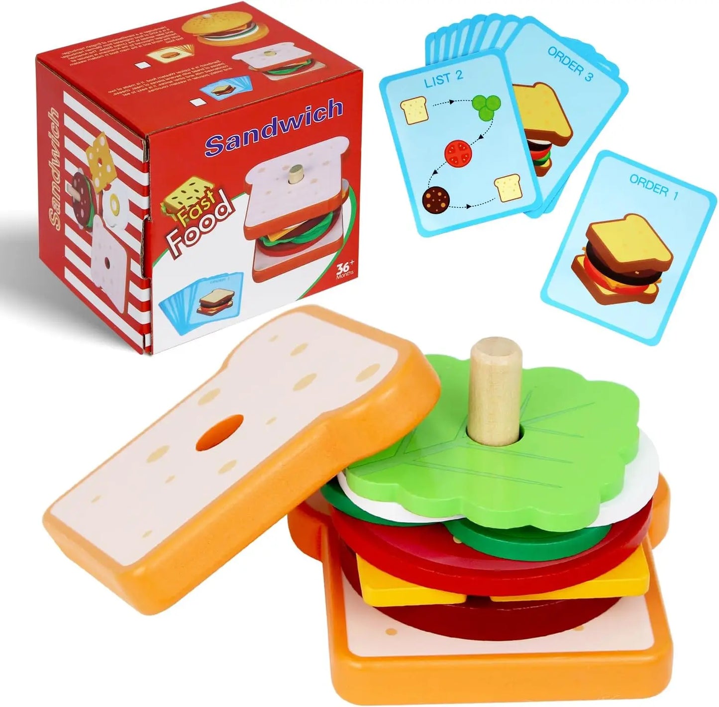 Wooden Burger Sandwich Stacking Toys
