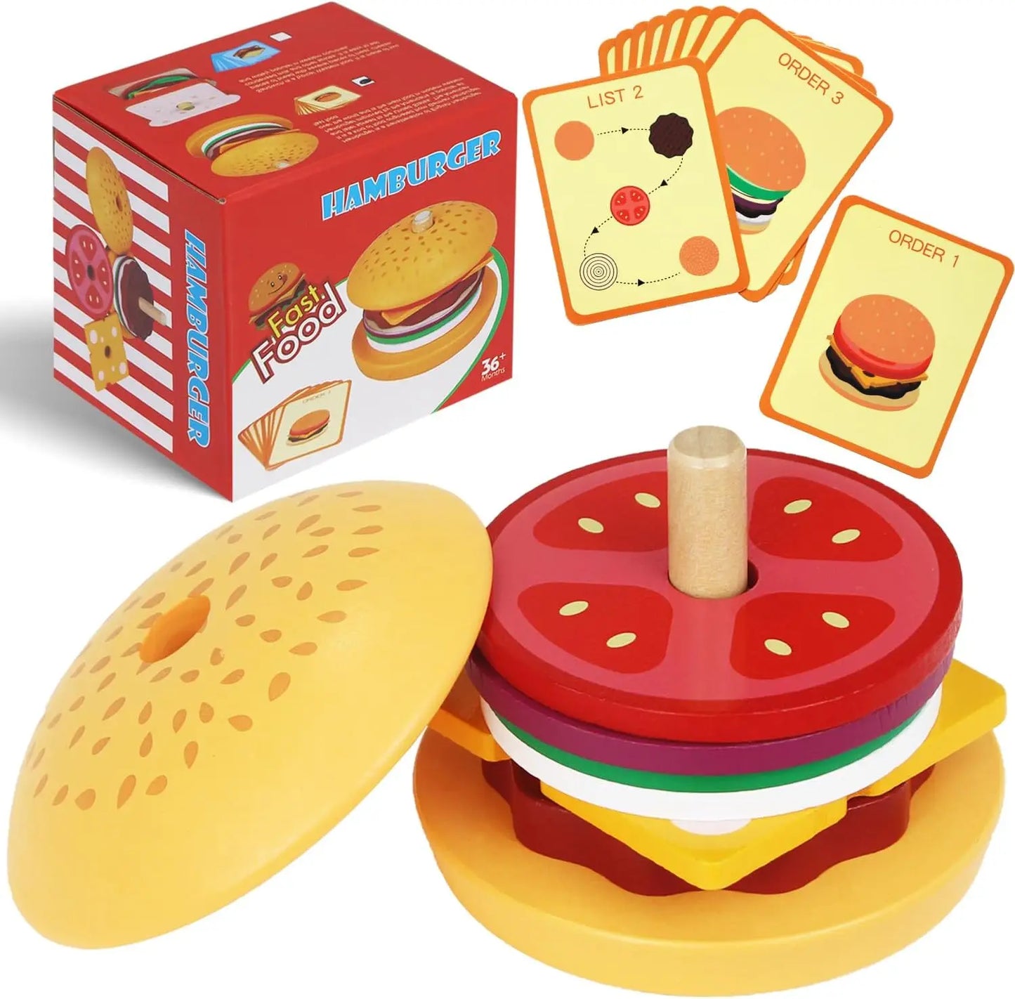 Wooden Burger Sandwich Stacking Toys