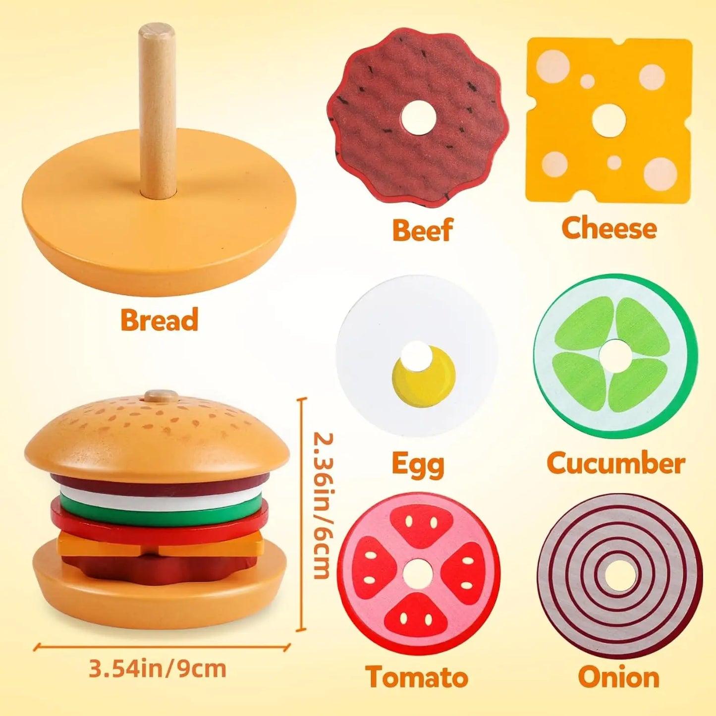 Wooden Burger Sandwich Stacking Toys