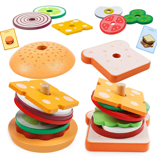 Wooden Burger Sandwich Stacking Toys