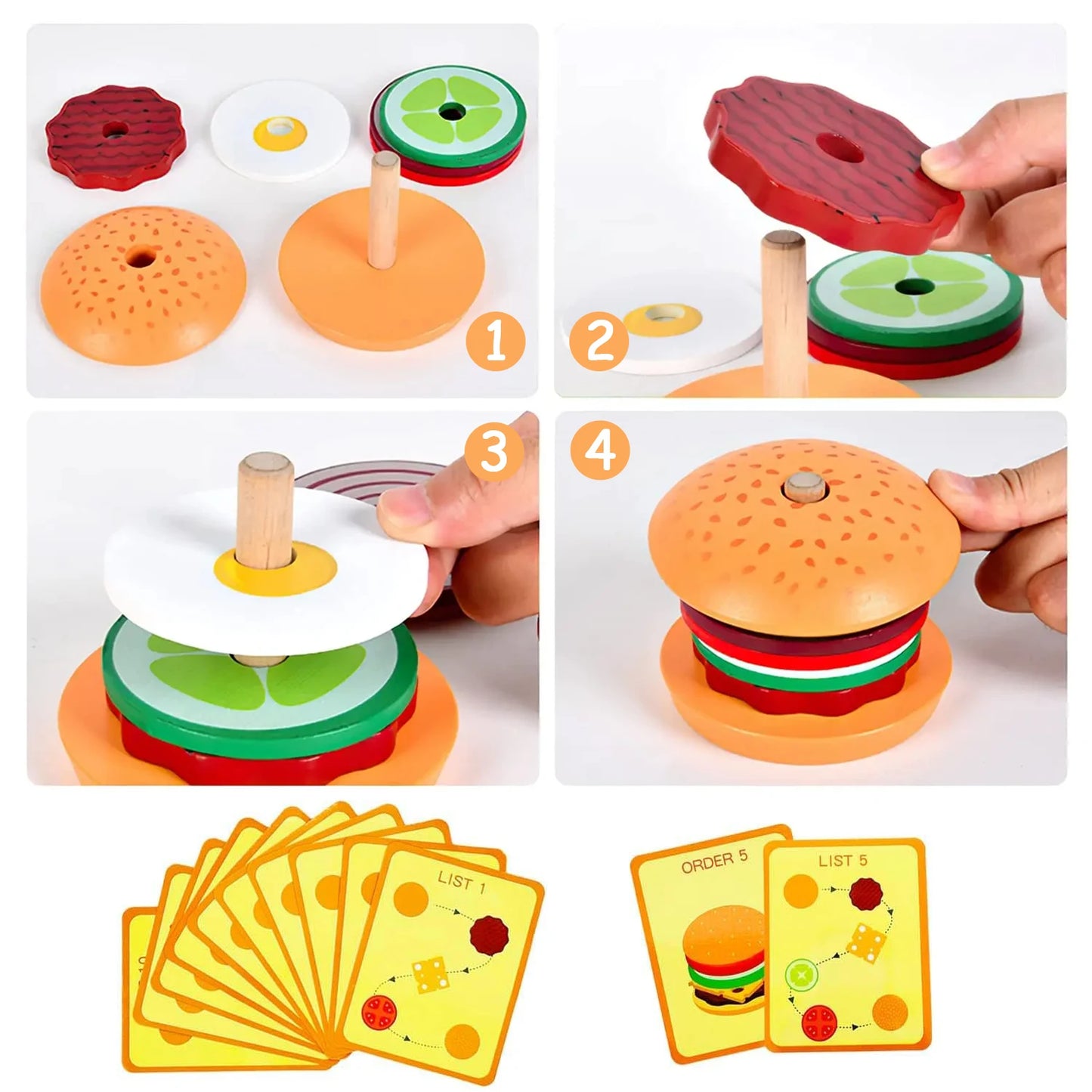 Wooden Burger Sandwich Stacking Toys