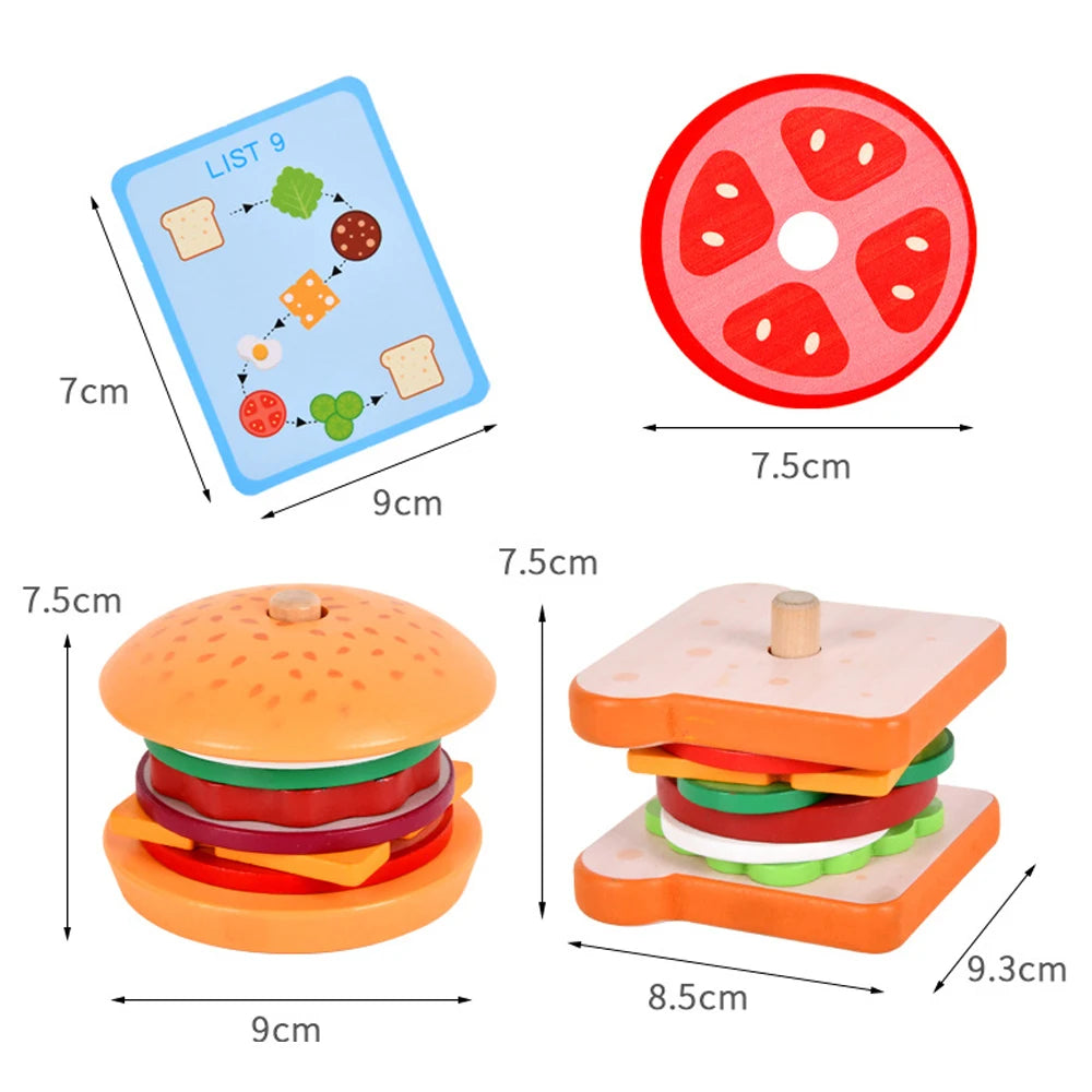 Wooden Burger Sandwich Stacking Toys