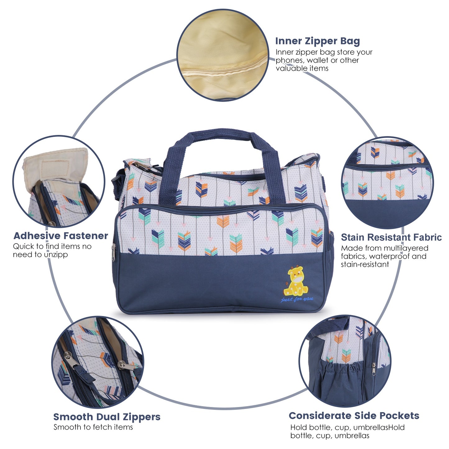 5Pcs Baby Nappy Diaper Bags Set