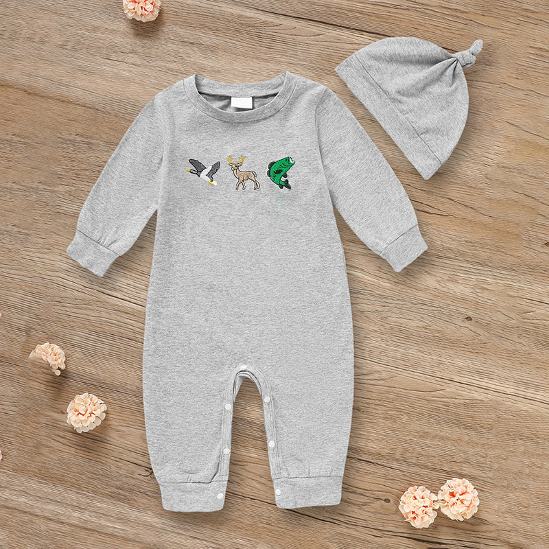 Newborn Baby Boy Outfits Long Sleeve Animal Print Romper